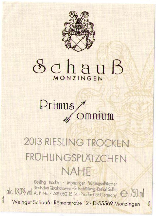 Primus Schauß Monzingen Riesling Trocken Frühlingsplätzchen Nahe