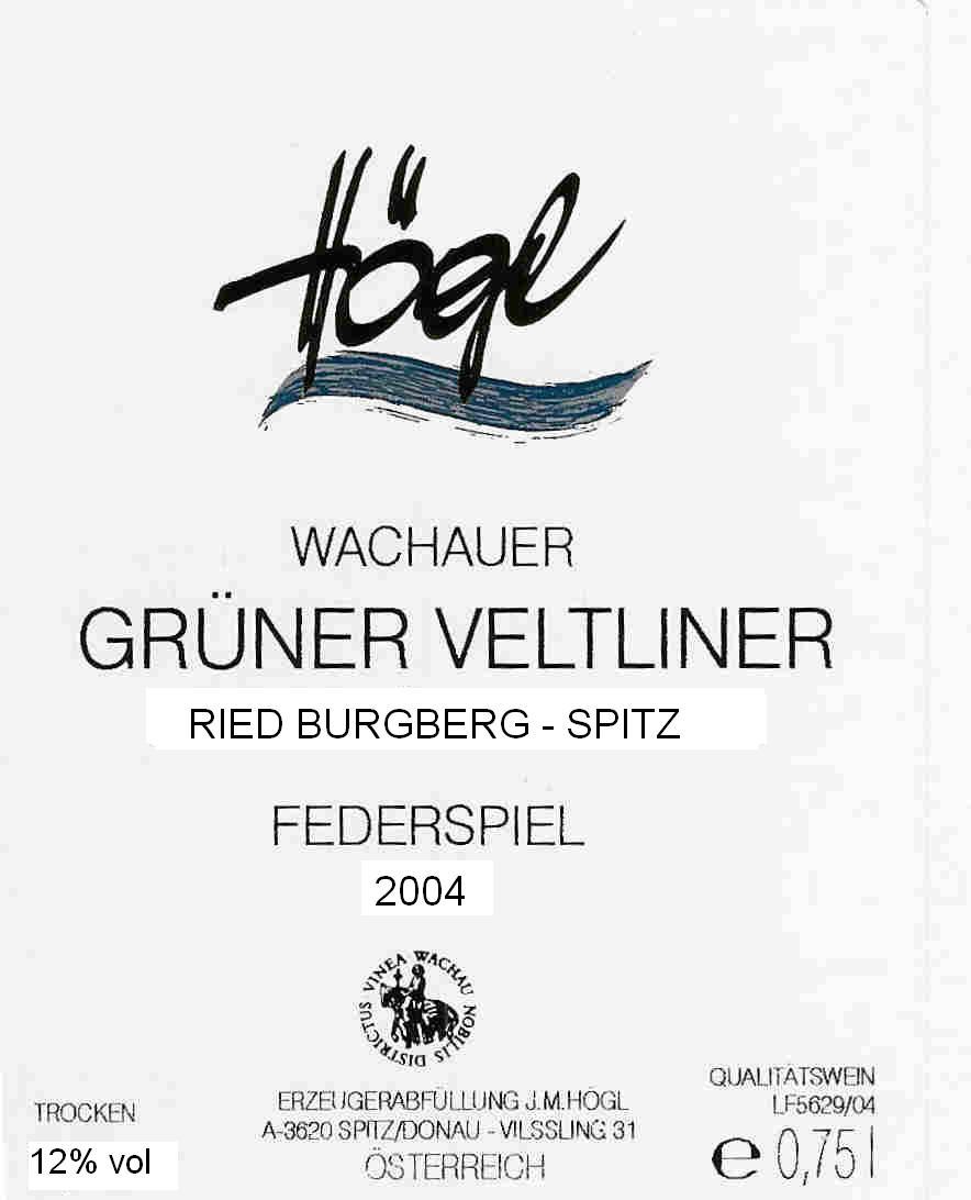 Gruner Veltliner Federspiel Ried Burgberg Spitz