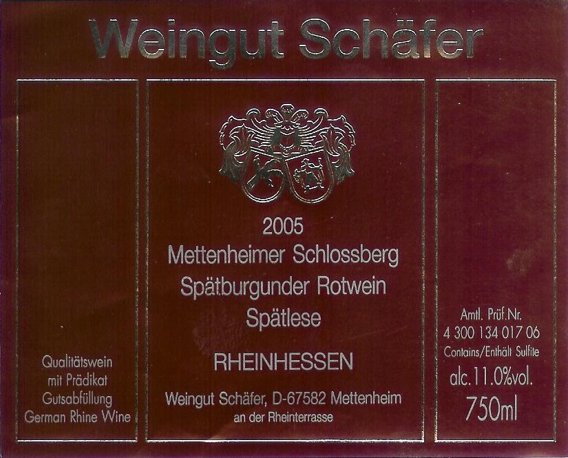 Mettenheimer Schlossberg Spätburgunder Rotwein Spätlese