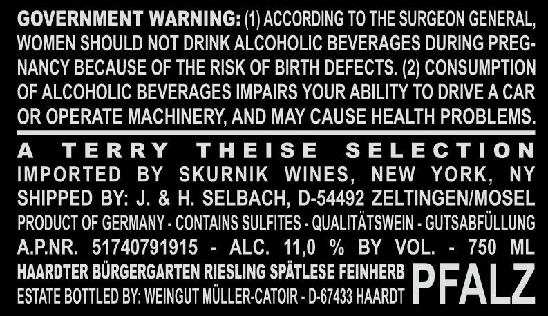 Burgergarten Spatlese Feinherb