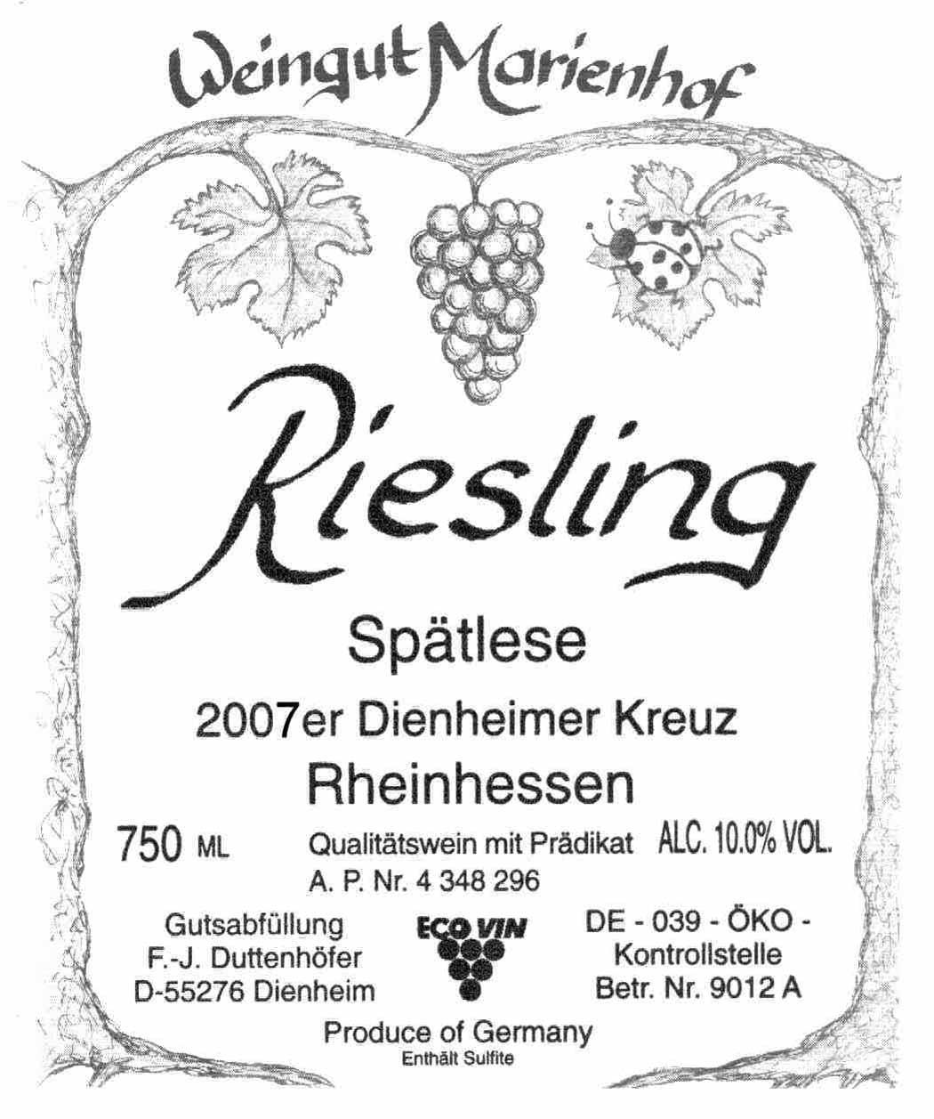 Dienheimer Kreuz Riesling Spätlese