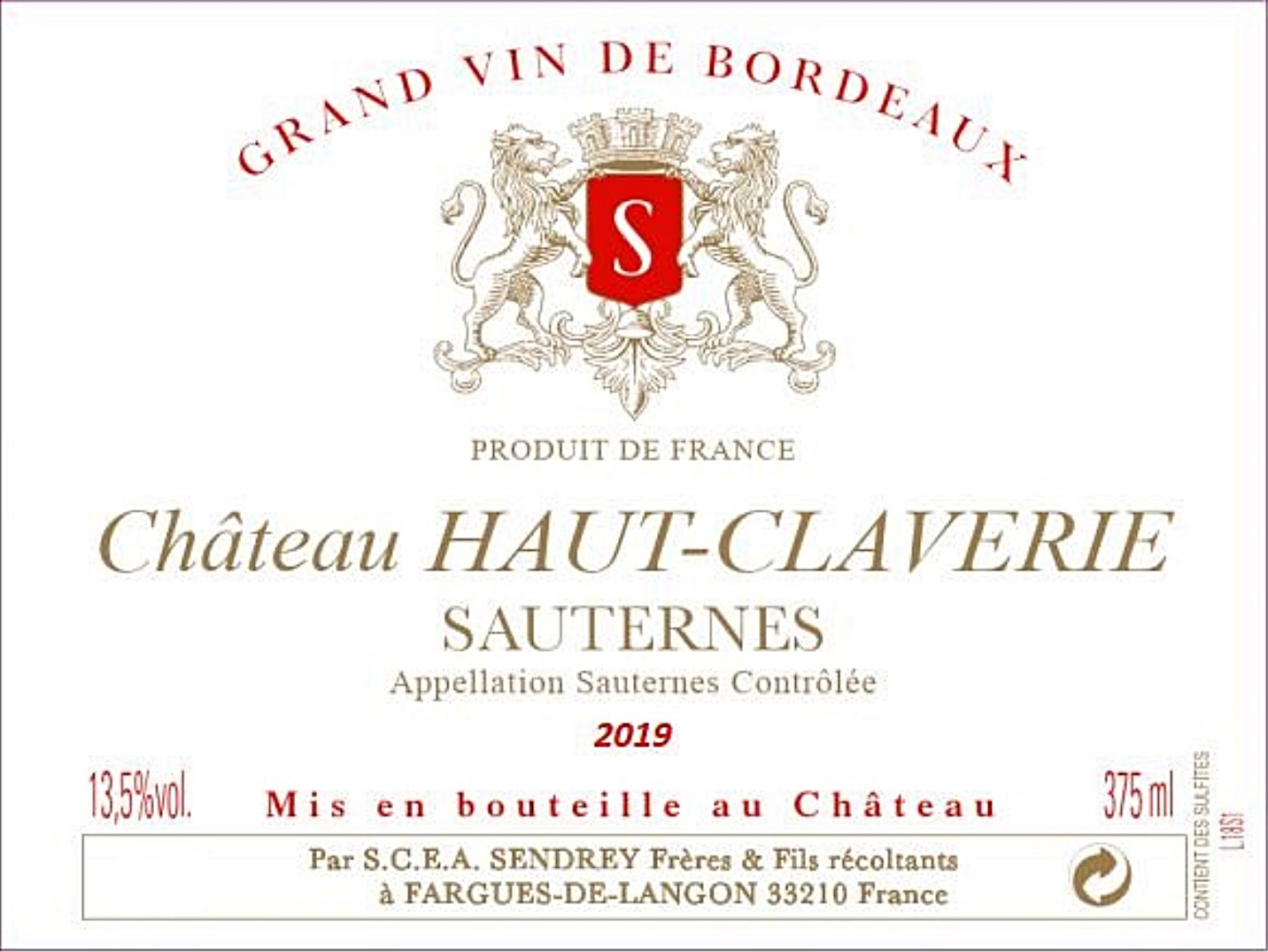 Château Haut - Claverie Sauternes Aoc