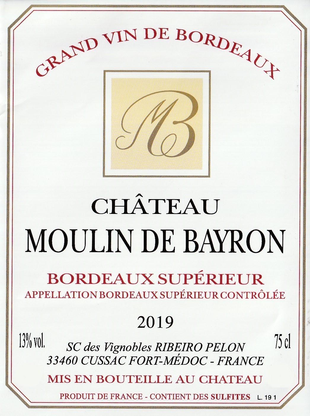 Chateau Moulin De Bayron Bordeaux Superieur Red