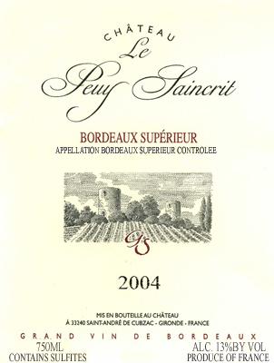 Le Peuy Saincrit Bordeaux Superieur Red Table Wine