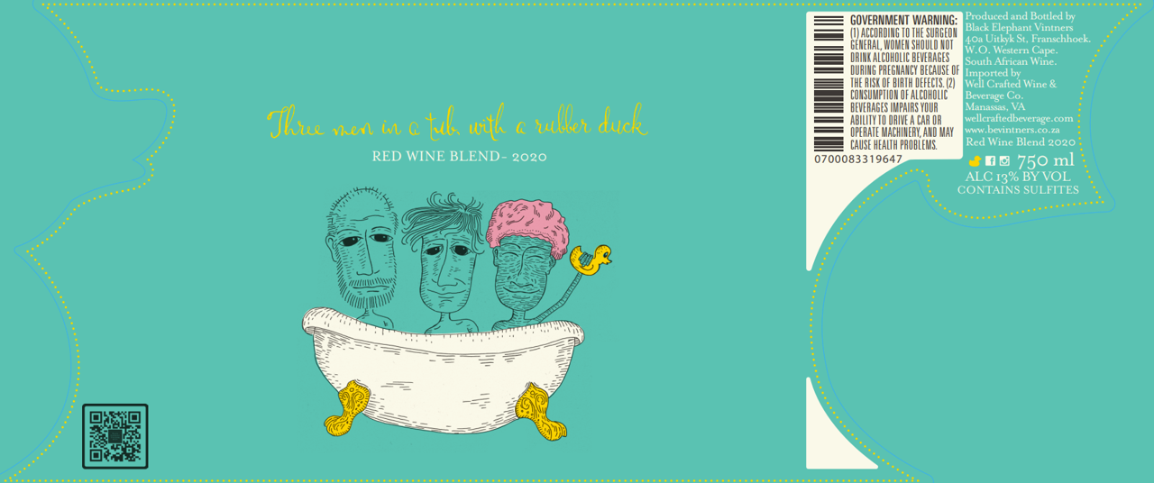 Three men in a tub with a rubber duck