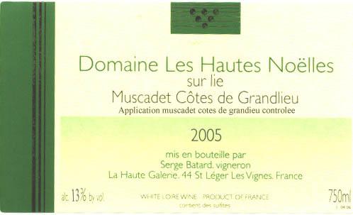 Domaine Les Hautes Noëlles Sur Lie Muscadet Côtes De Grandlieu