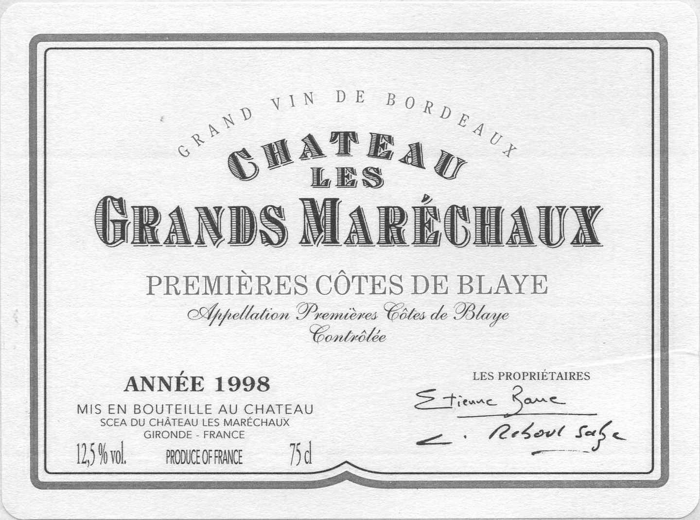 Les Grands Marechaux Premieres Cotes De Blaye