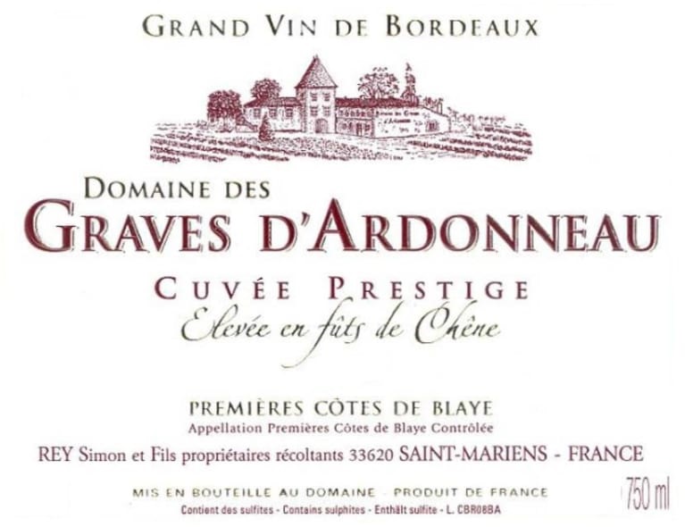 Domaine Des Graves D'ardonneau Premeres Cotes De Blaye