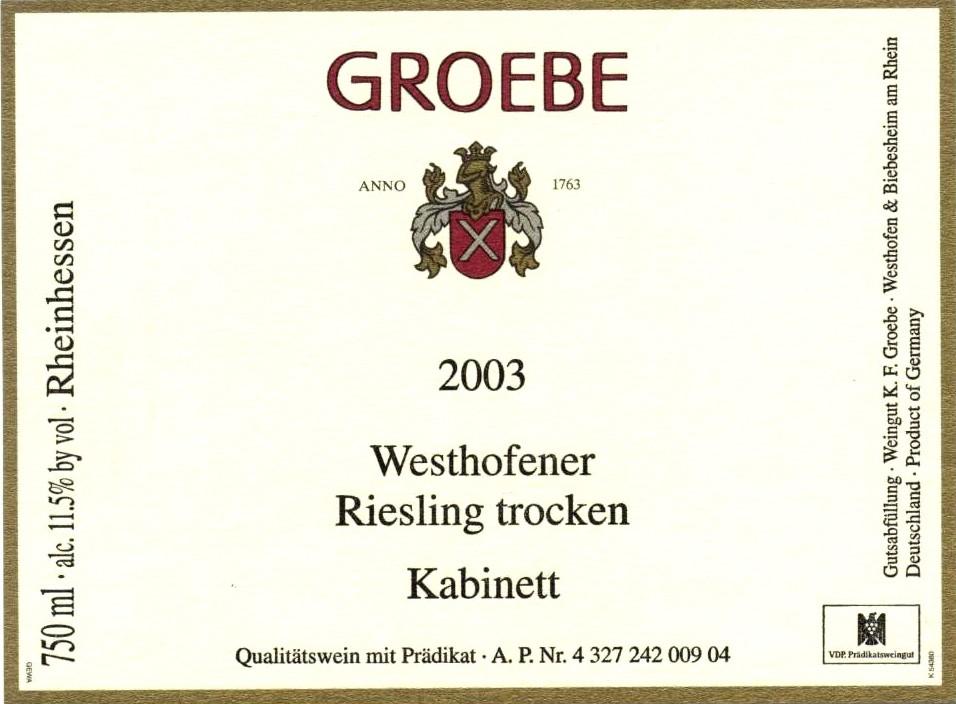 Westhofener Riesling trocken Kabinett