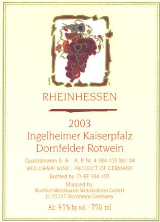 Ingelheimer Kaiserpfalz Dornfelder Rotwein