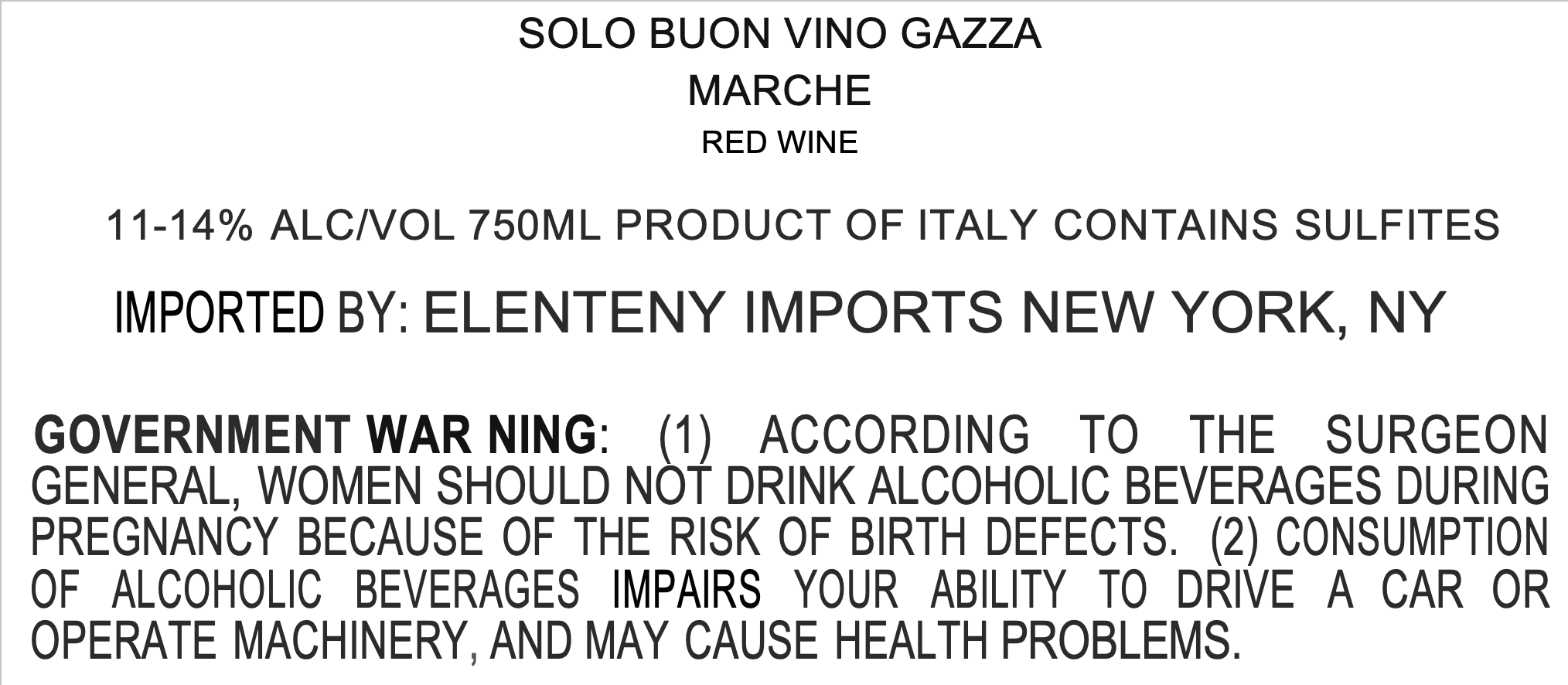 Solo Buon Vino Gazza