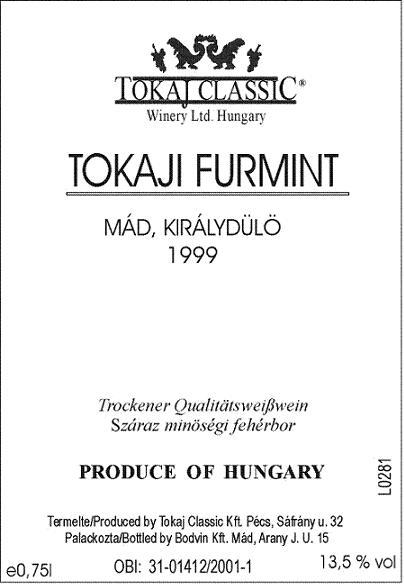 Tokaji Furmint Mád, Királydülö