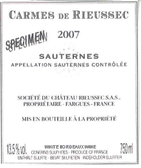 Carmes De Rieussec Specimen