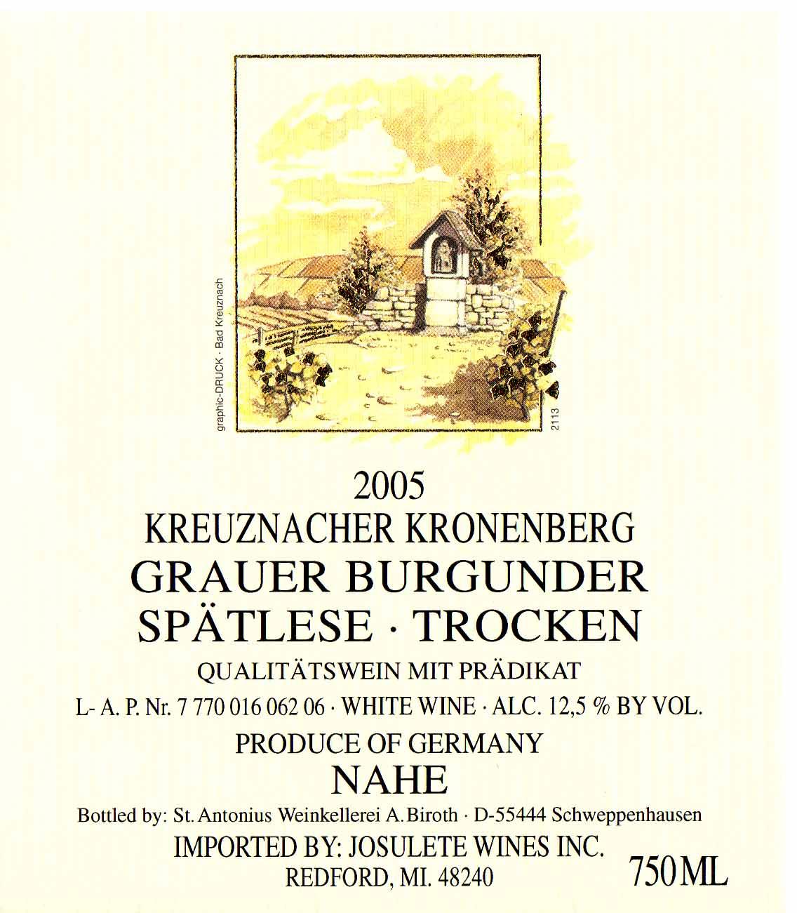 Kreuznacher Kronenberg Grauer Burgunder Spätlese Trocken