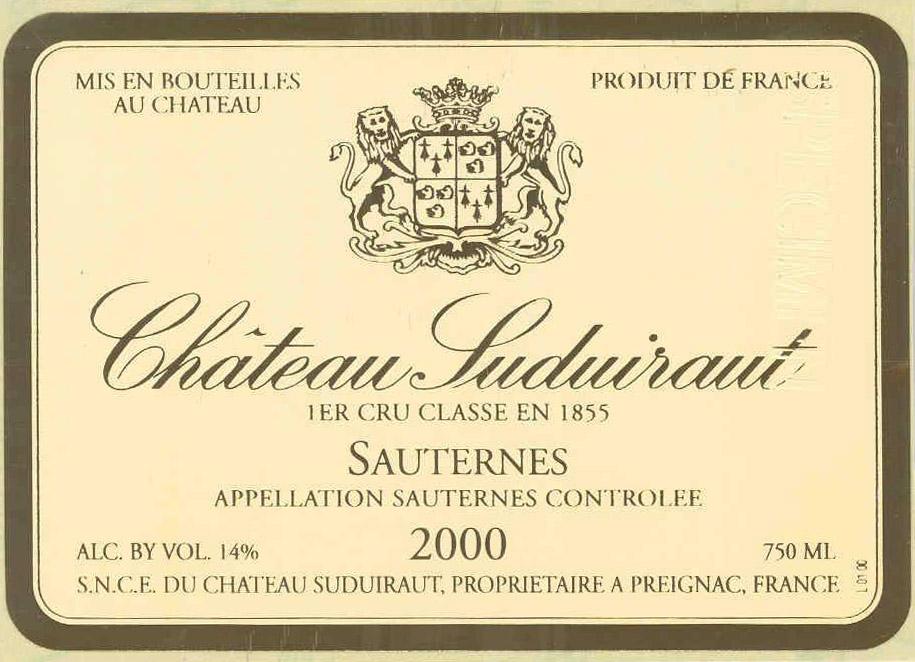 Chateau Suduiraut 1er Cru Classe En 1855 Sauternes