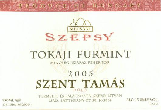Tokaji Furmint Minőségi Száraz Fehér Bor