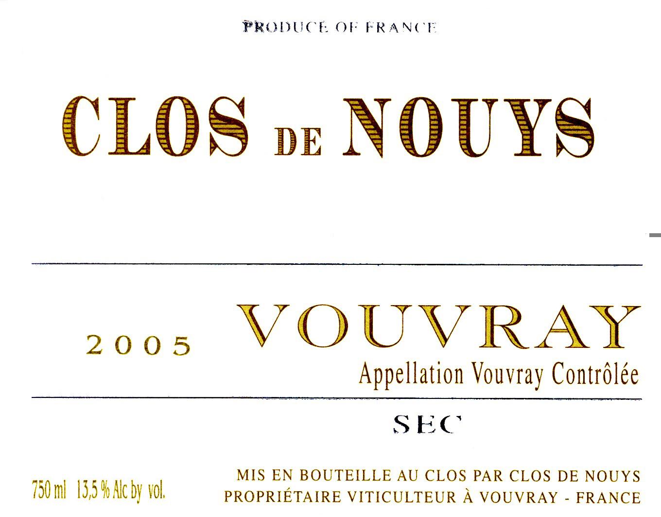 Vouvray Aoc Sec Clos De Nouys
