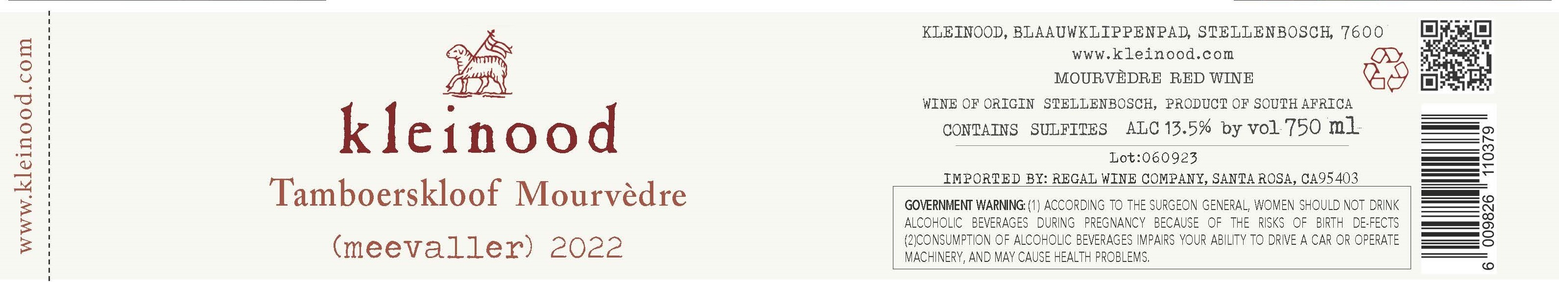 Tamboerskloof Mourvèdre (Meevaller)