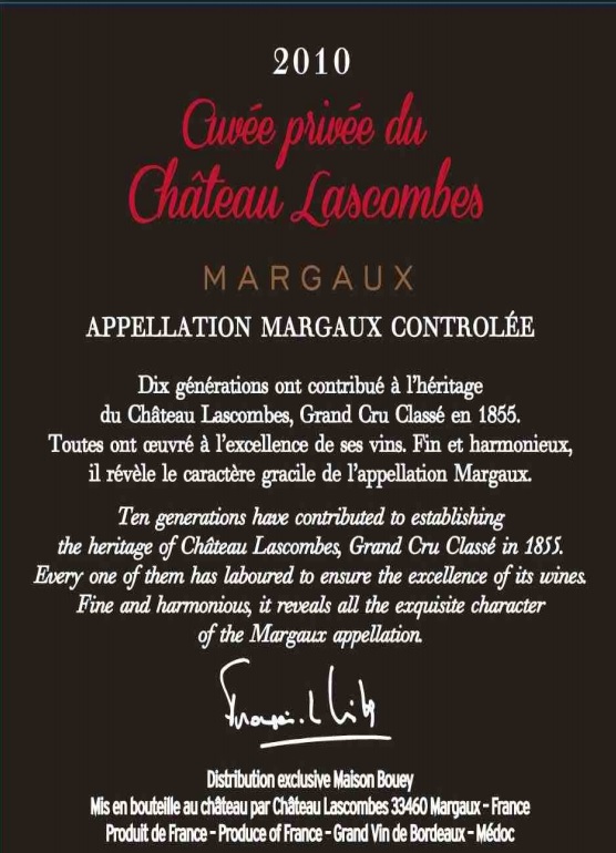 Cuvée privée du Château Lascombes