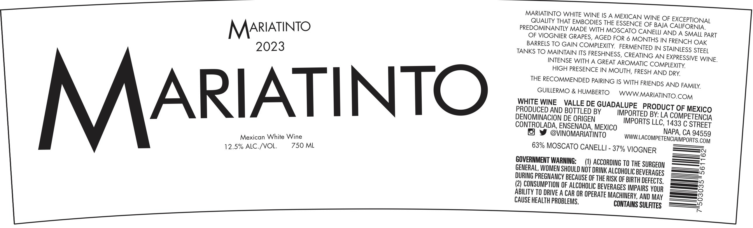 Mariatinto Mexican White Wine