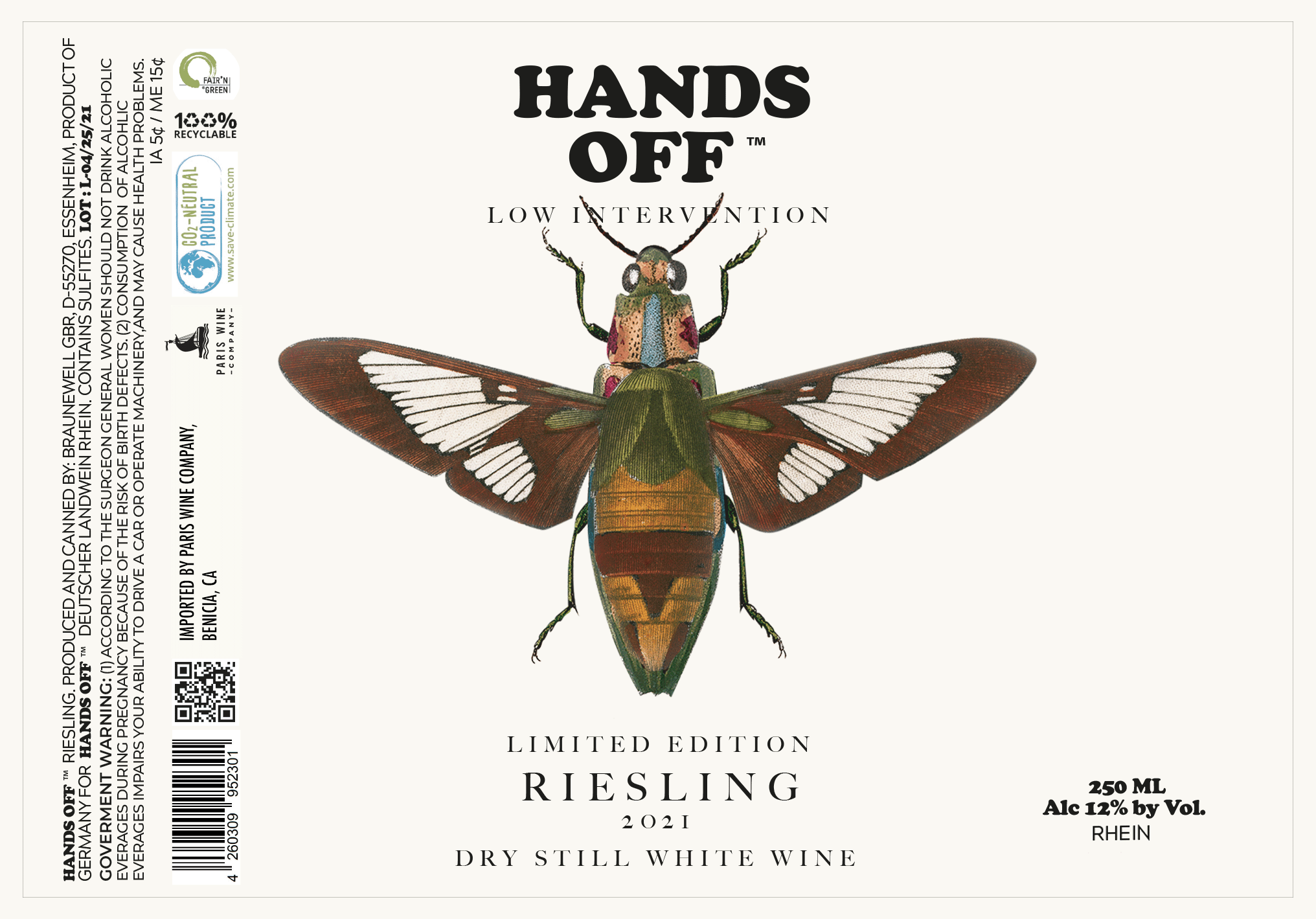 100% Hands Off Low Intervention Limited Edition Riesling Dry Still White Wine