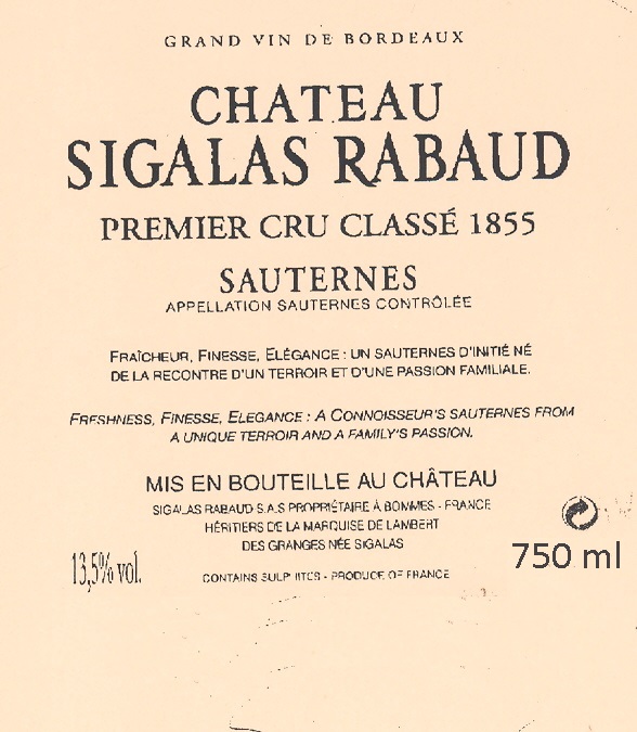 Sigalas Rabaud Premier Cru Classé 1855