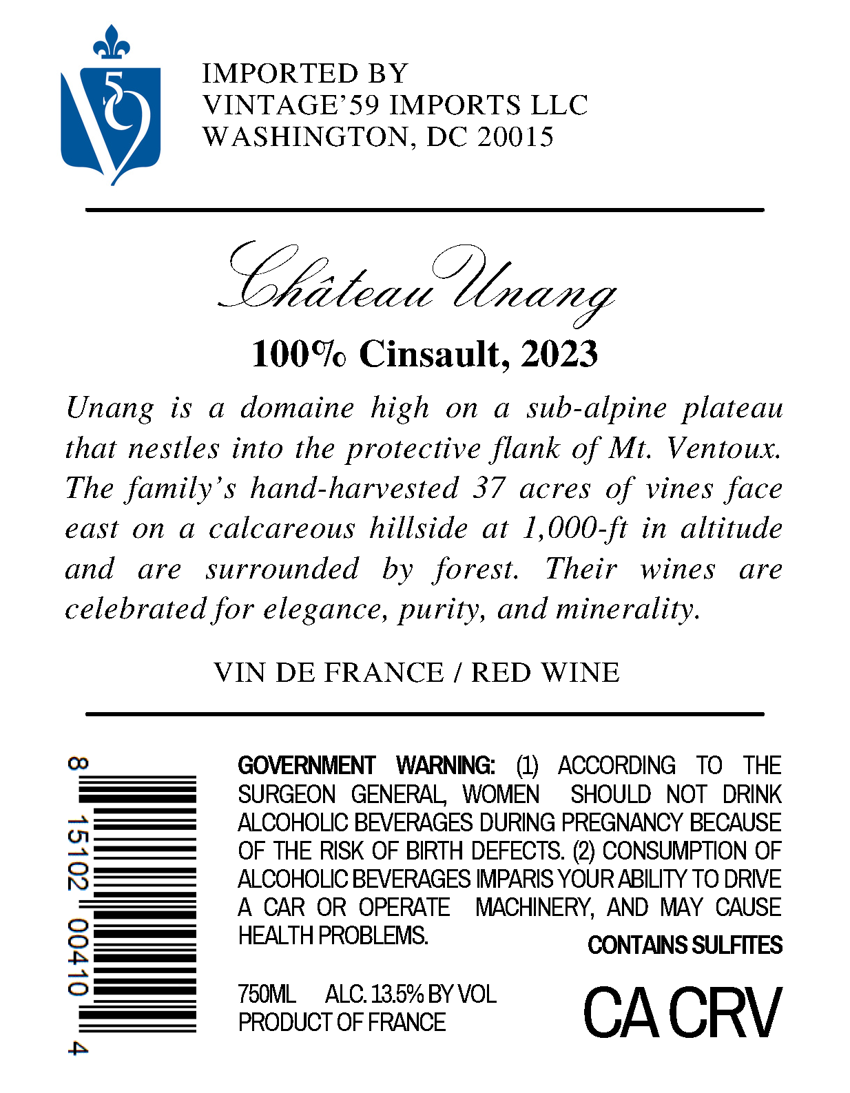 Château Unang 100 % Cinsault,