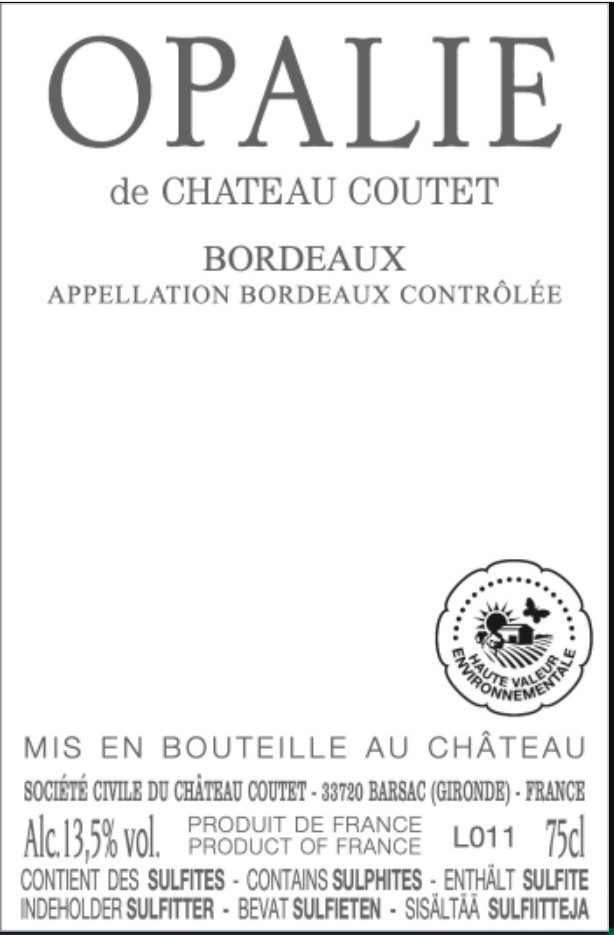 Opalie De Chateau Coutet Bordeaux Blanc Sec