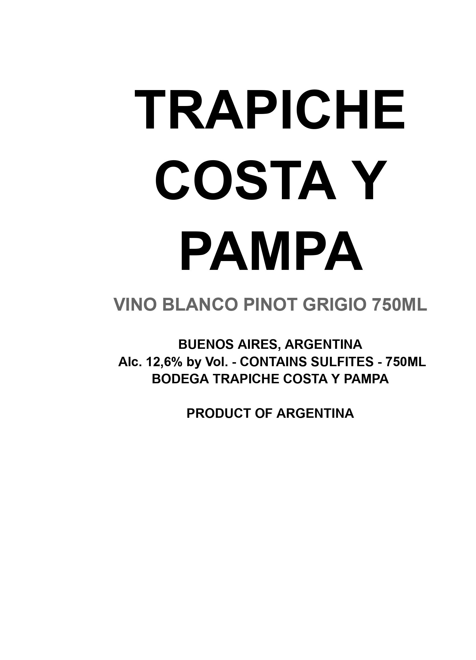 Costa Y Pampa Vino Blanco Pinot Grigio