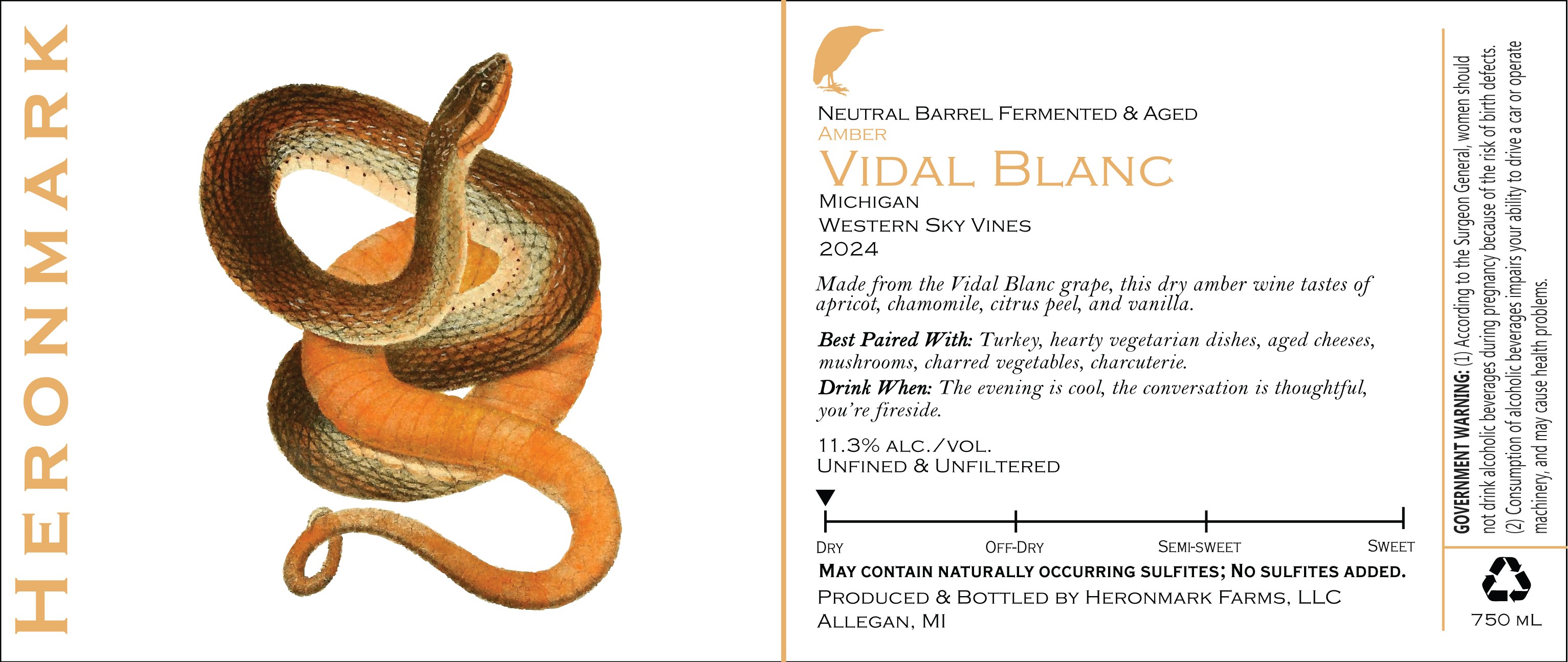 Neutral Barrel Fermented & Aged Amber Vidal Blanc