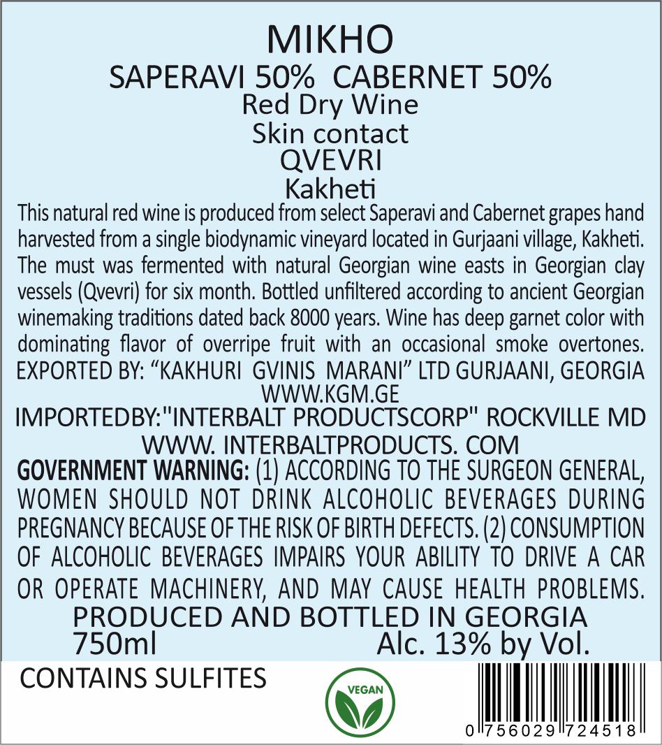 Mikho Saperavi 50 % Cabernet 50 %