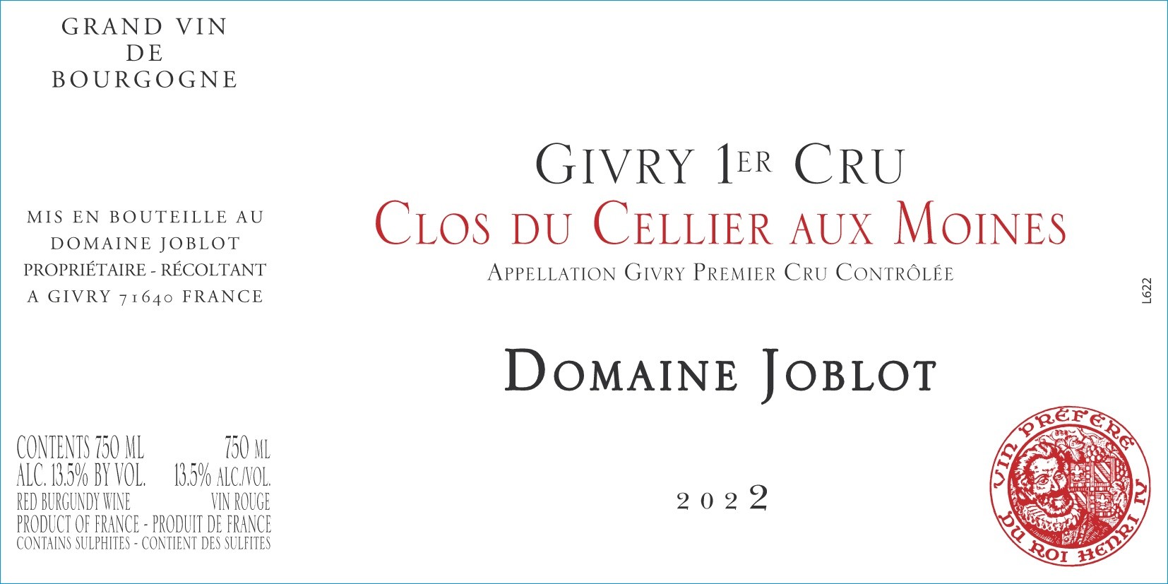 Givry 1er Cru Clos Du Cellier Aux Moines