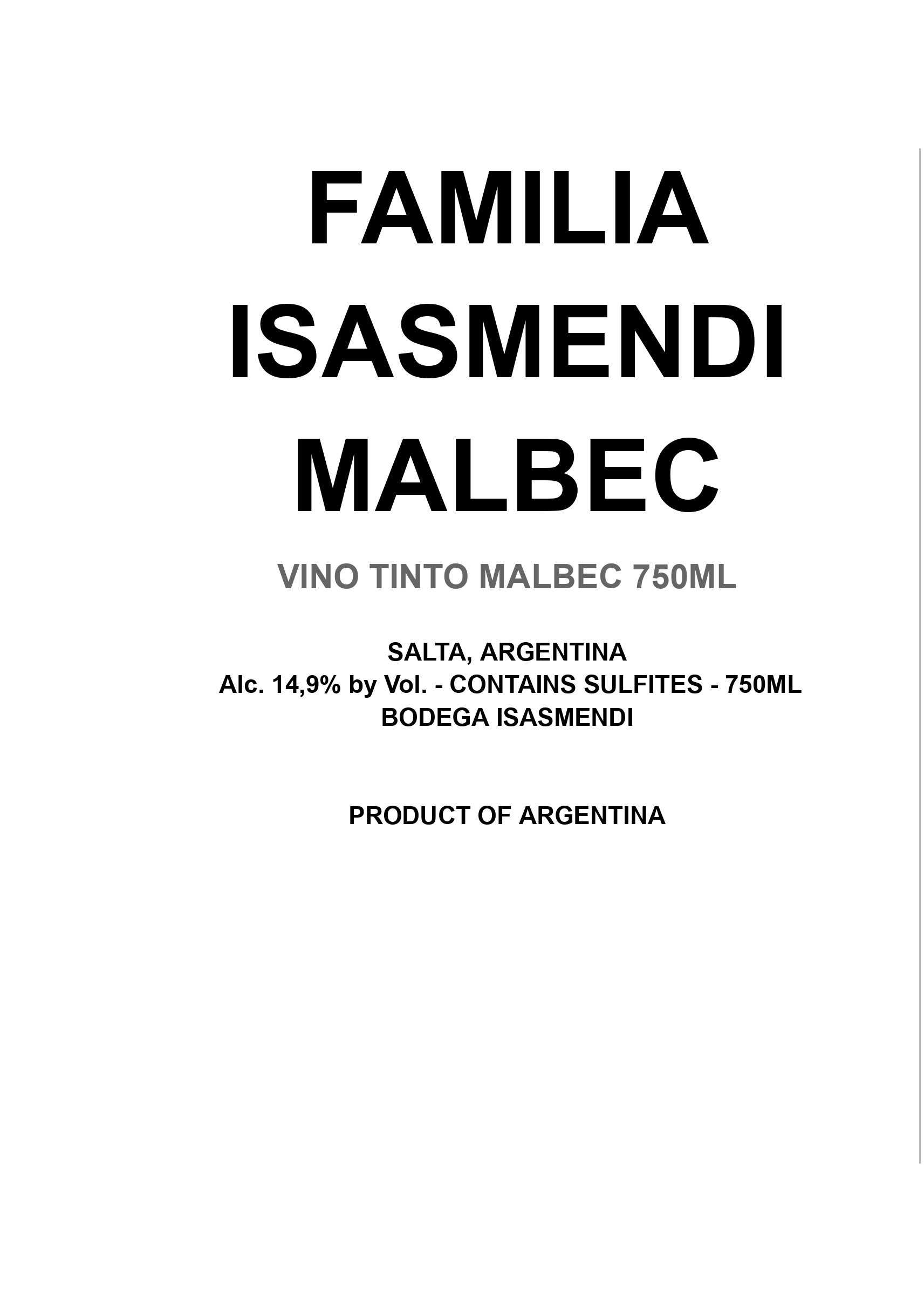 Familia Isasmendi Malbec