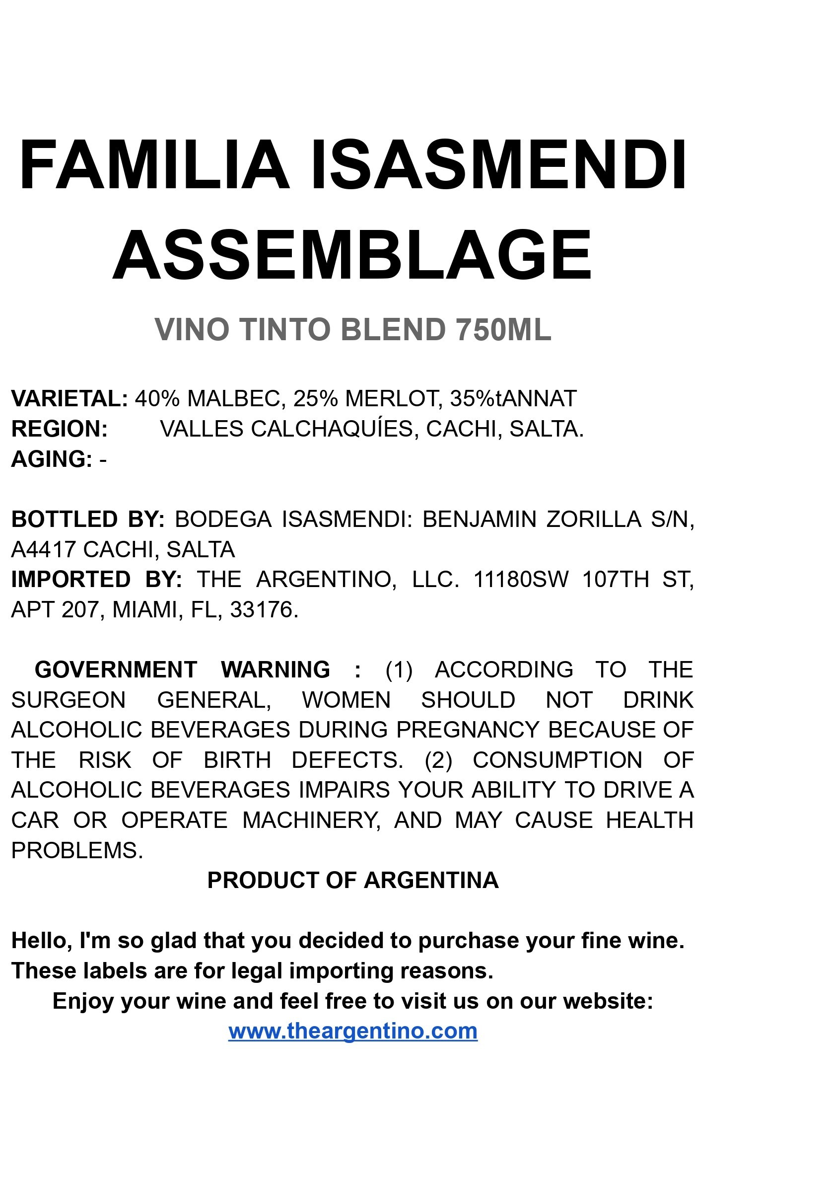 Assemblage Vino Tinto Blend 750ml