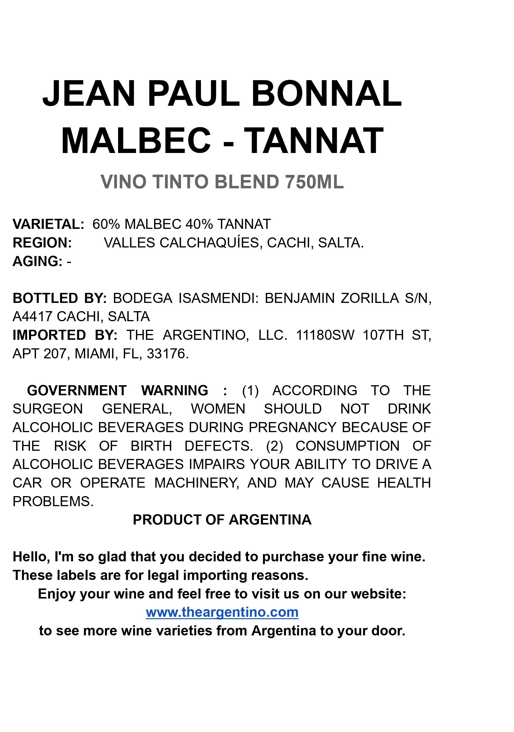 Malbec - Tannat Vino Tinto Blend