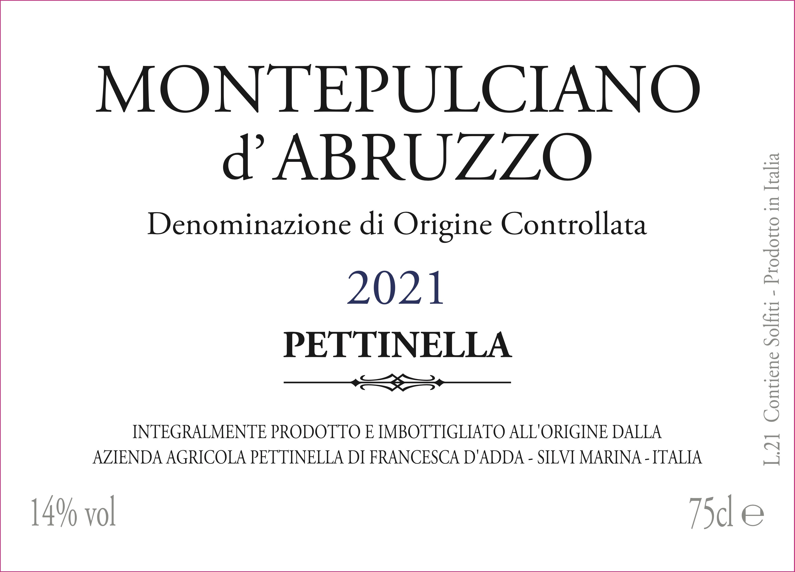 L.21 D.O.C. Red Wine Montepulciano Ď'abruzzo