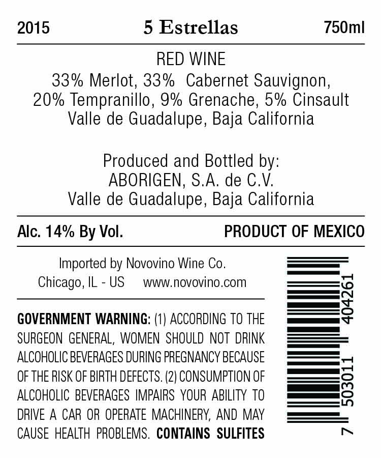 5 Estrellas Red Wine