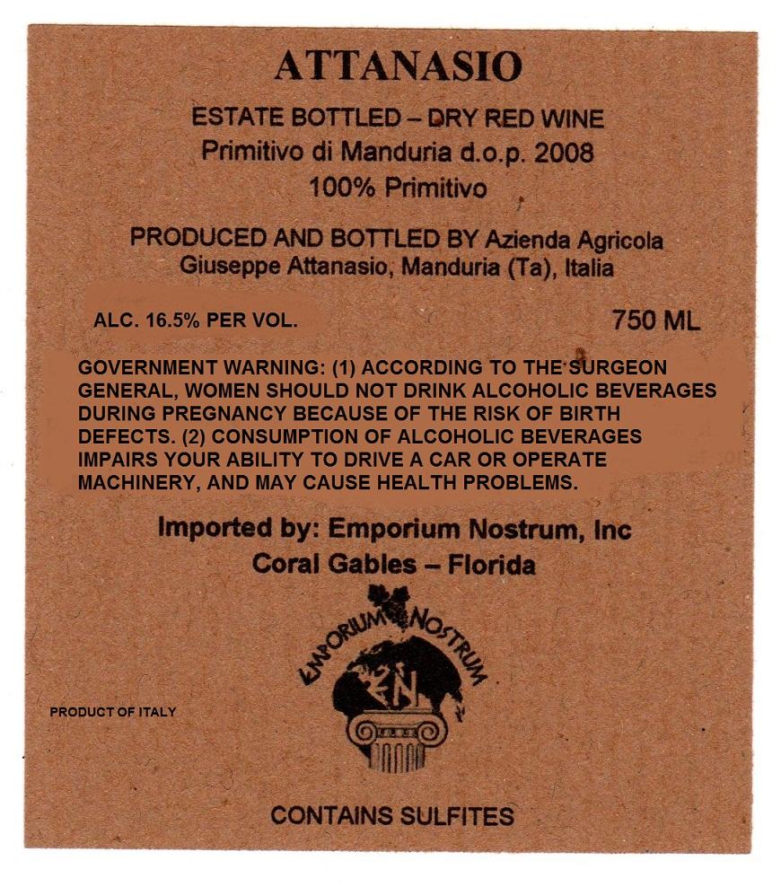 Attanasio Estate Bottled - Dry Red Wine
