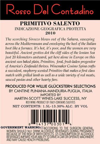 Rosso Del Contadino Primitivo Salento Indicazione Geografica Protetta