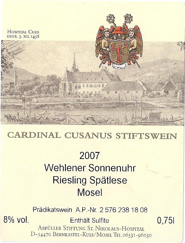 Riesling Spätlese Wehlener Sonnenuhr