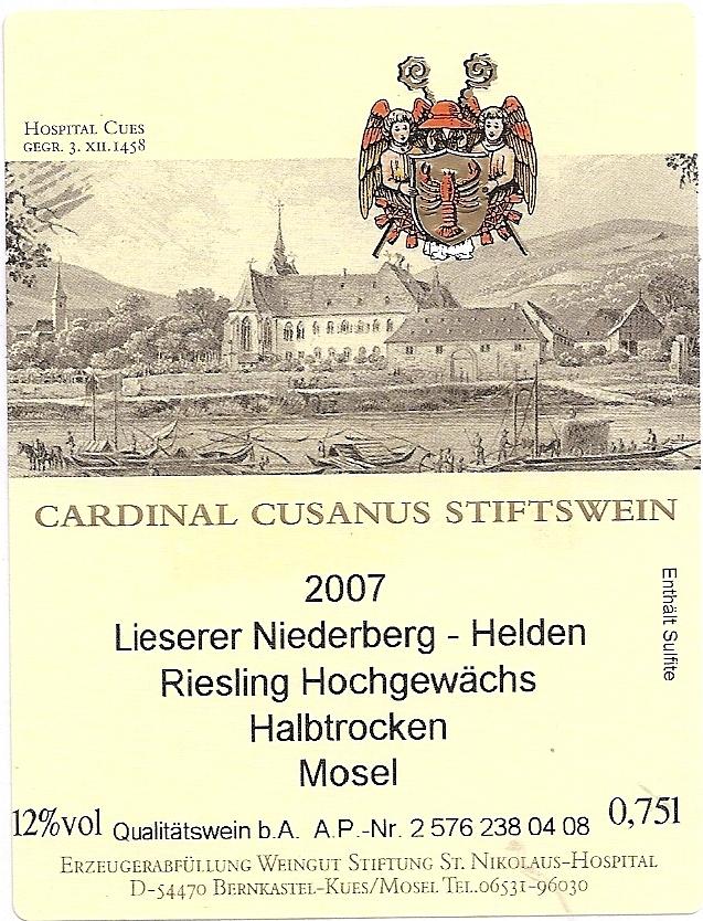 Cardinal - Cusanus Riesling Semi Dry Lieserer Niederberg - Helden