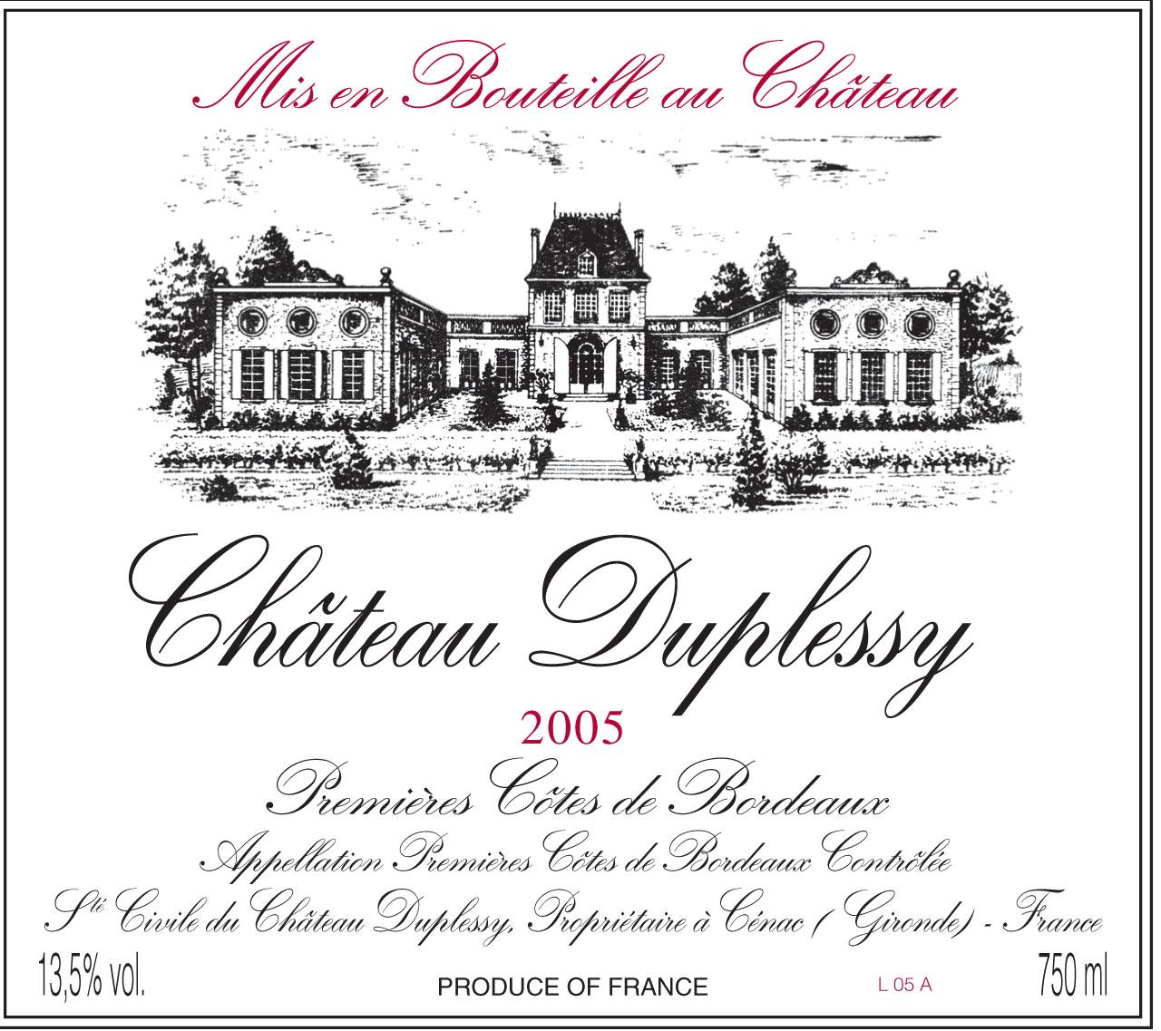 Chateau Duplessy Premieres Cotes De Bordeaux