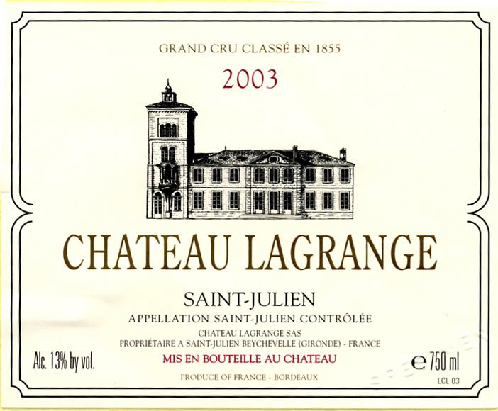 Chateau Lagrange Grand Cru Classe En 1855 2003