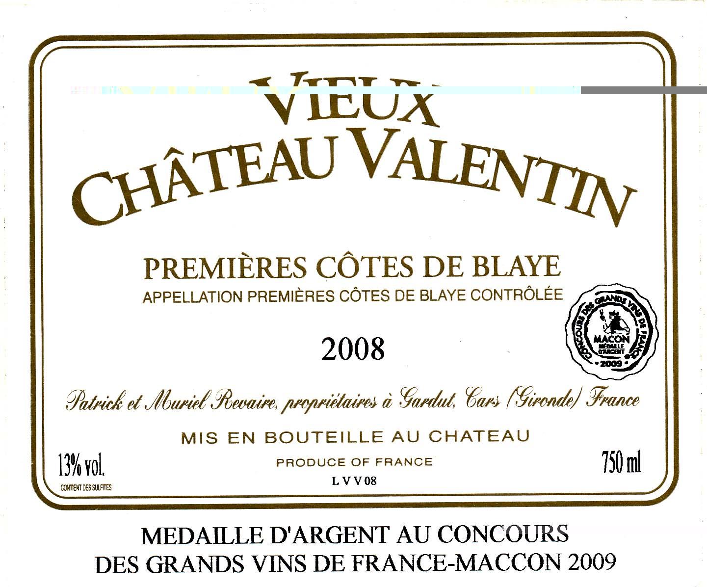 Château Valentin Premieres Cotes De Blaye