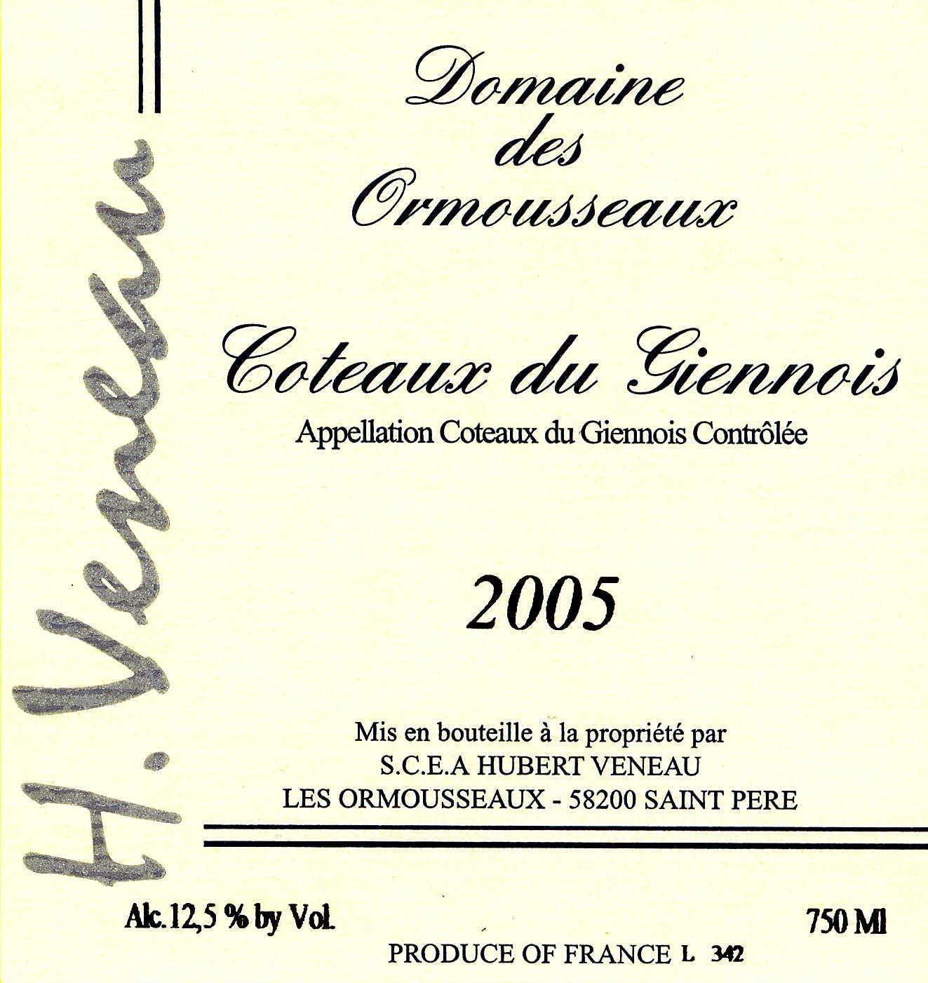 Veneau Domaine Des Ormousseaux Coteaux Du Giennois