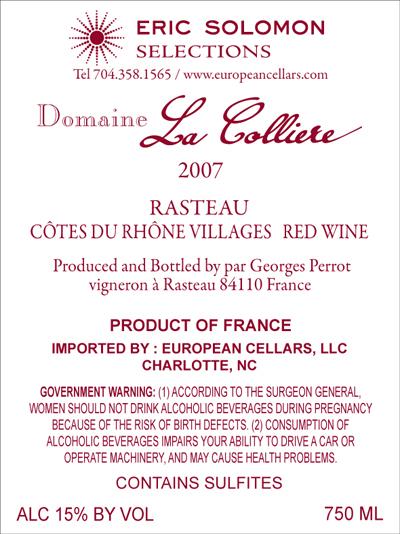 La Colliere Rasteau Côtes Du Rhône Villages Red Wine