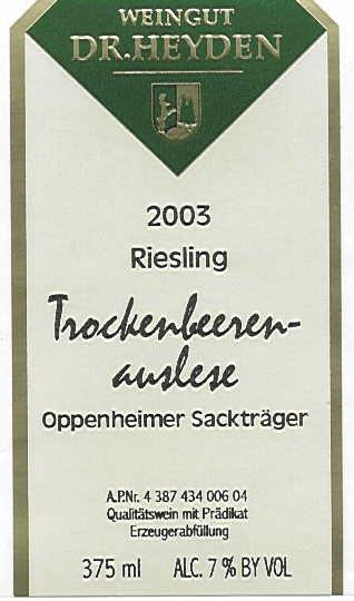 Oppenheimer Sackträger Riesling Trockenbeerenauslese