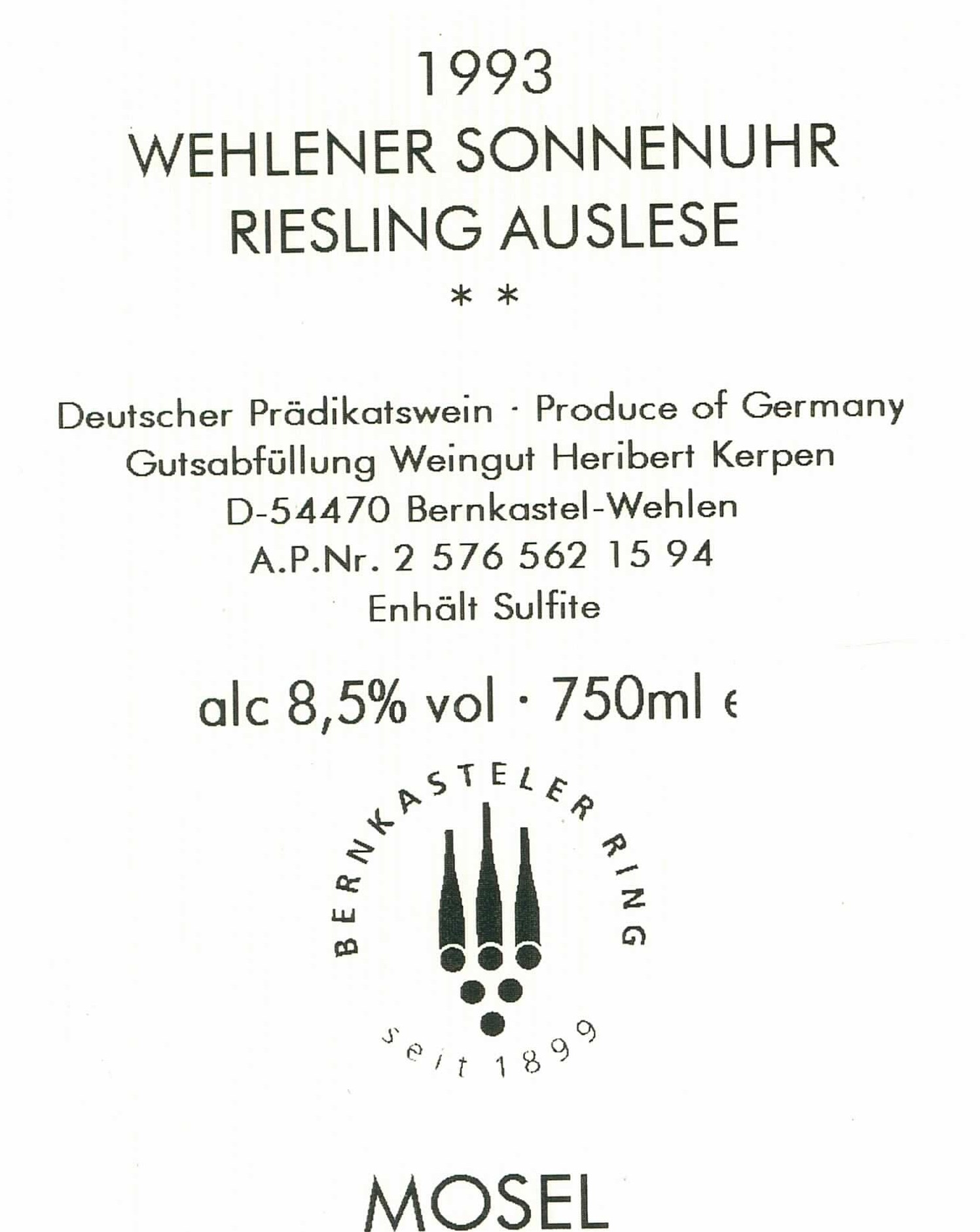 Wehlener Sonnenuhr Riesling Auslese