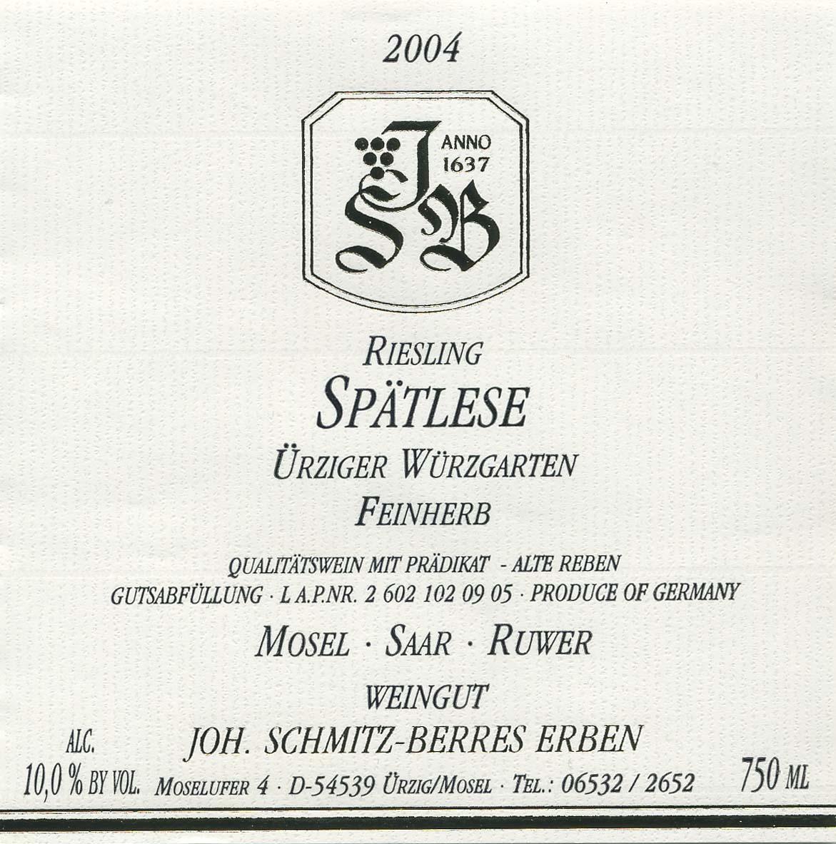 Riesling Spätlese Ürziger Würzgarten