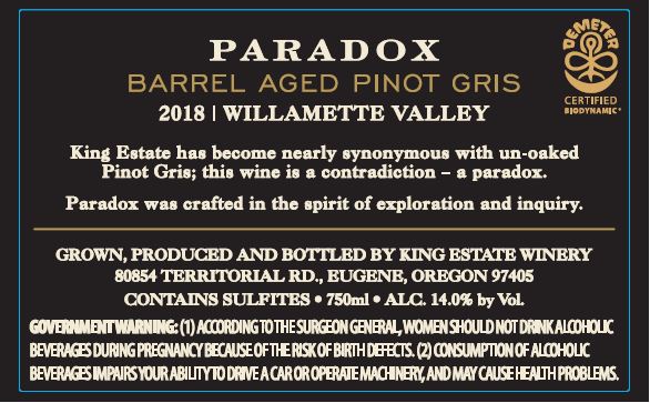 Paradox Barrel Aged Pinot Gris